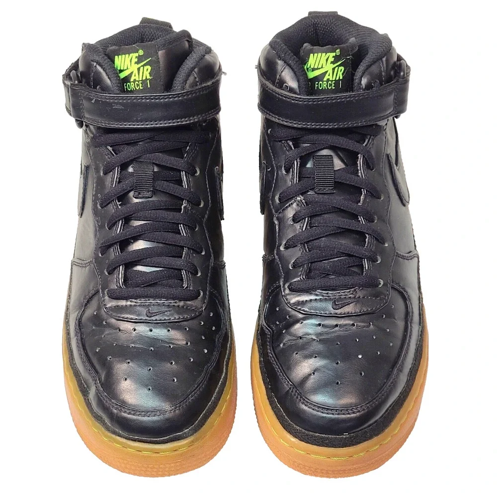 Nike Boys Air Force 1 Mid LV8 Black Gum Volt Basketball Size 6.5Y 820342-004